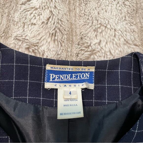 Vintage Pendleton Navy Grid Long Blazer Jacket - Picture 3 of 3